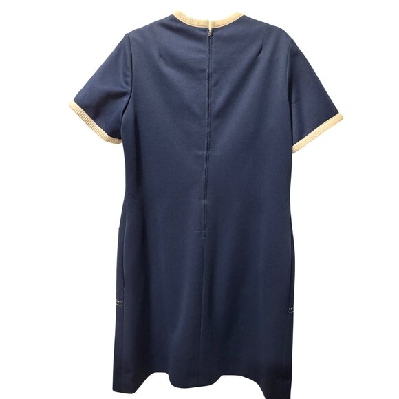 Vintage Henry-Lee Navy Short Sleeve Dress With Contrast Trim & Decorative Pocket - Picture 3 of 10
